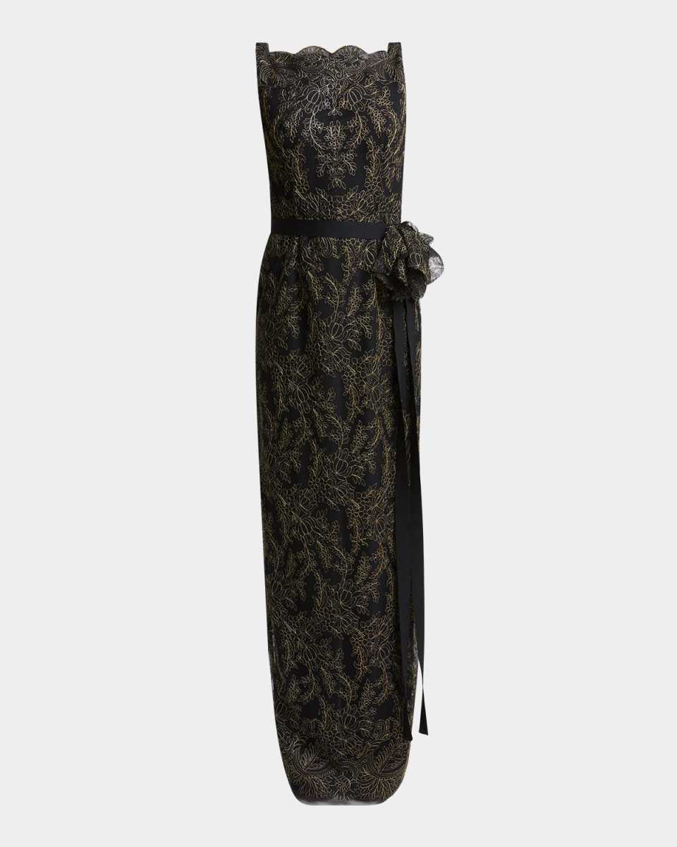 Sleeveless Pencil Embroidered Gown